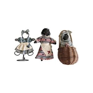 Set of 3/Vintage Ethnic‎ African Americana Woman Handmade Rag and Wire Dolls~5"